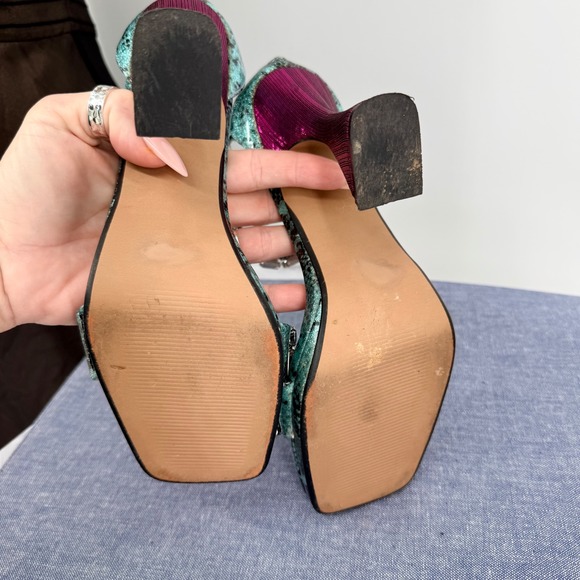 Betsy Johnson Emani 8M Rhinestone Snake Print Heels Square Toe Ankle Strap Prom - Picture 6 of 9